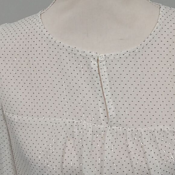 Banana Republic Factory shirred yoke Shine blouse off white w dot size S… - Picture 2 of 4